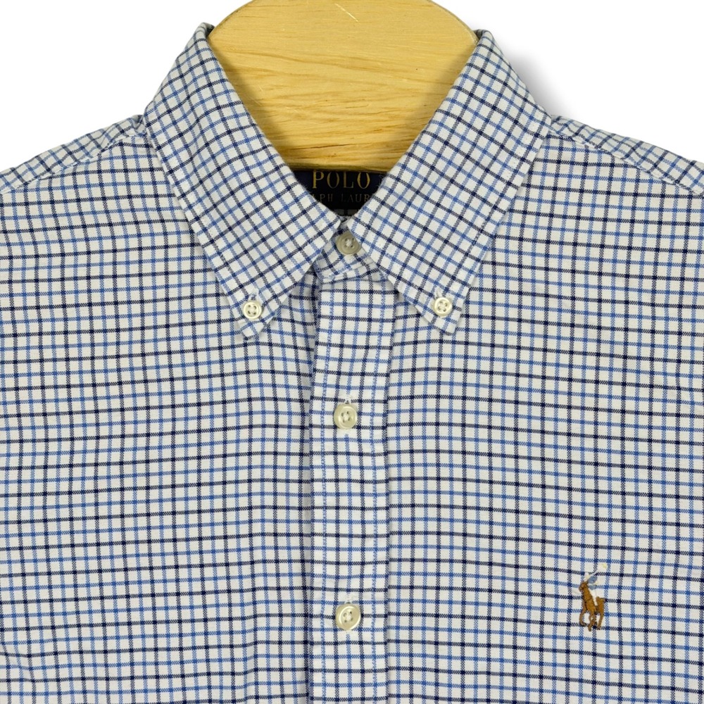 Polo Ralph Lauren Button Down Mens M Blue White Check Classic Distressed Utility